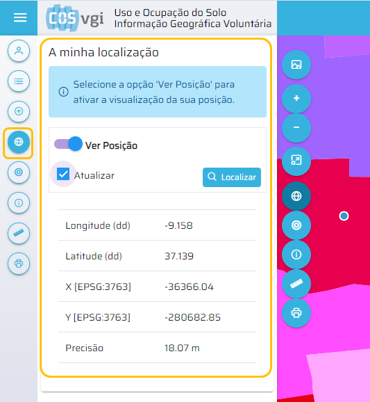 Menu de Ferramentas - A minha localização