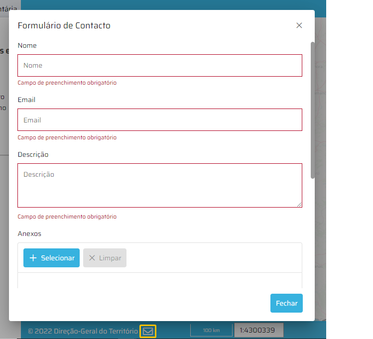 Menu Inferior - Formulário de contacto