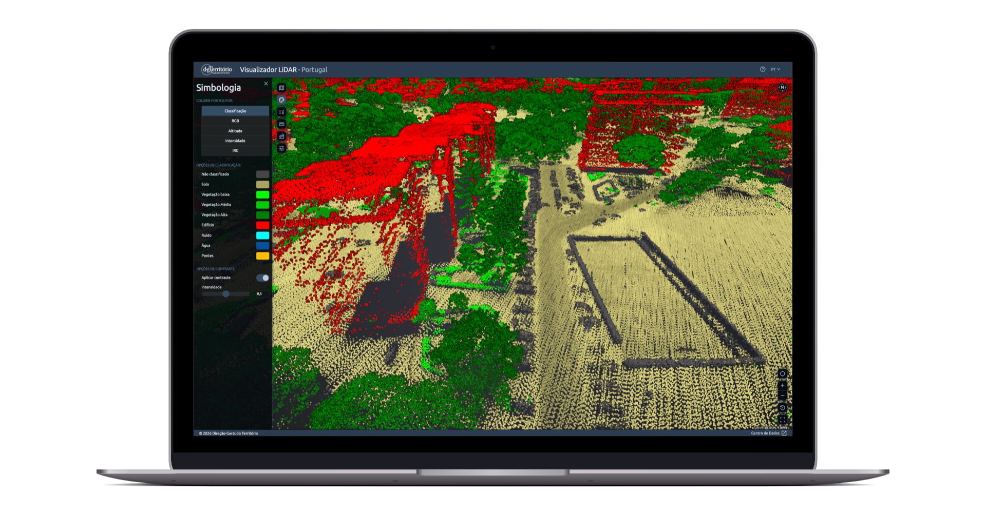 Computador portátil com imagem no ecrã do visualizador LiDAR